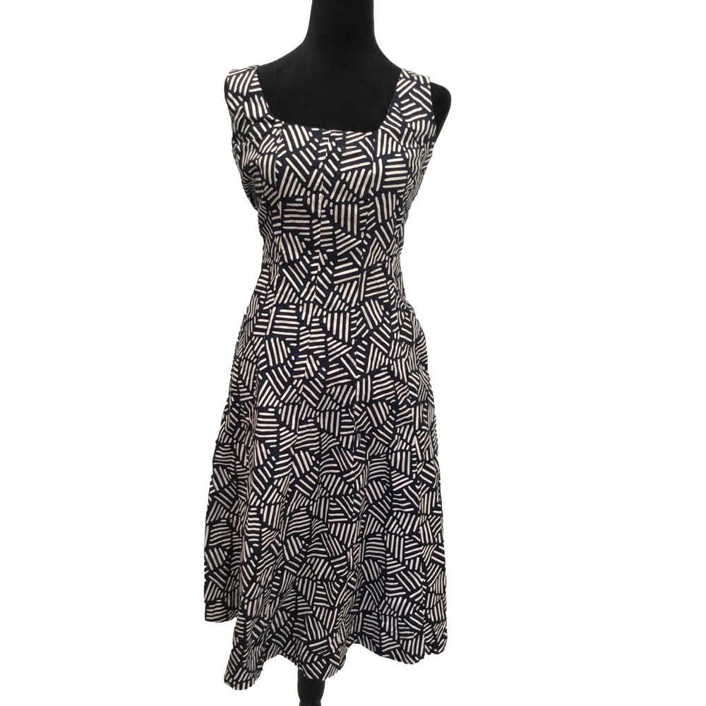 joie Navy Blue White Fit And Flare dress 6 Mosaic Pattern Midi